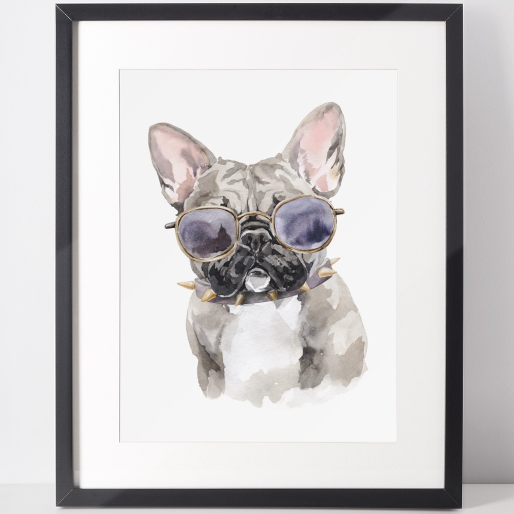 Watercolor French Bulldog Pet Dog Wall Art Illustration Print Poster Unframed - Picture 1 of 14